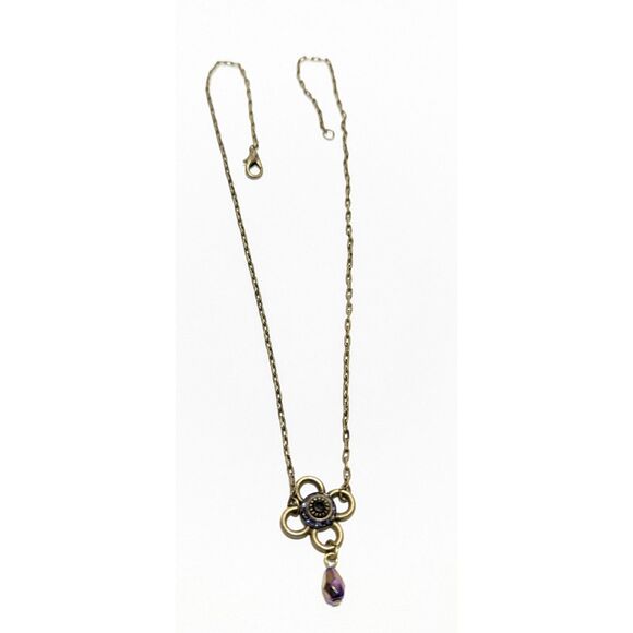 Flower Charm Wine Rhinestones on Copper Tone Chain - Picture 3 of 7